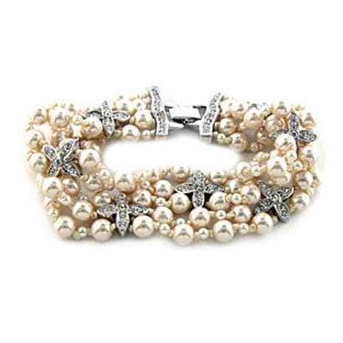 Brass Pearl CZ Flower Triple Strand Bracelet