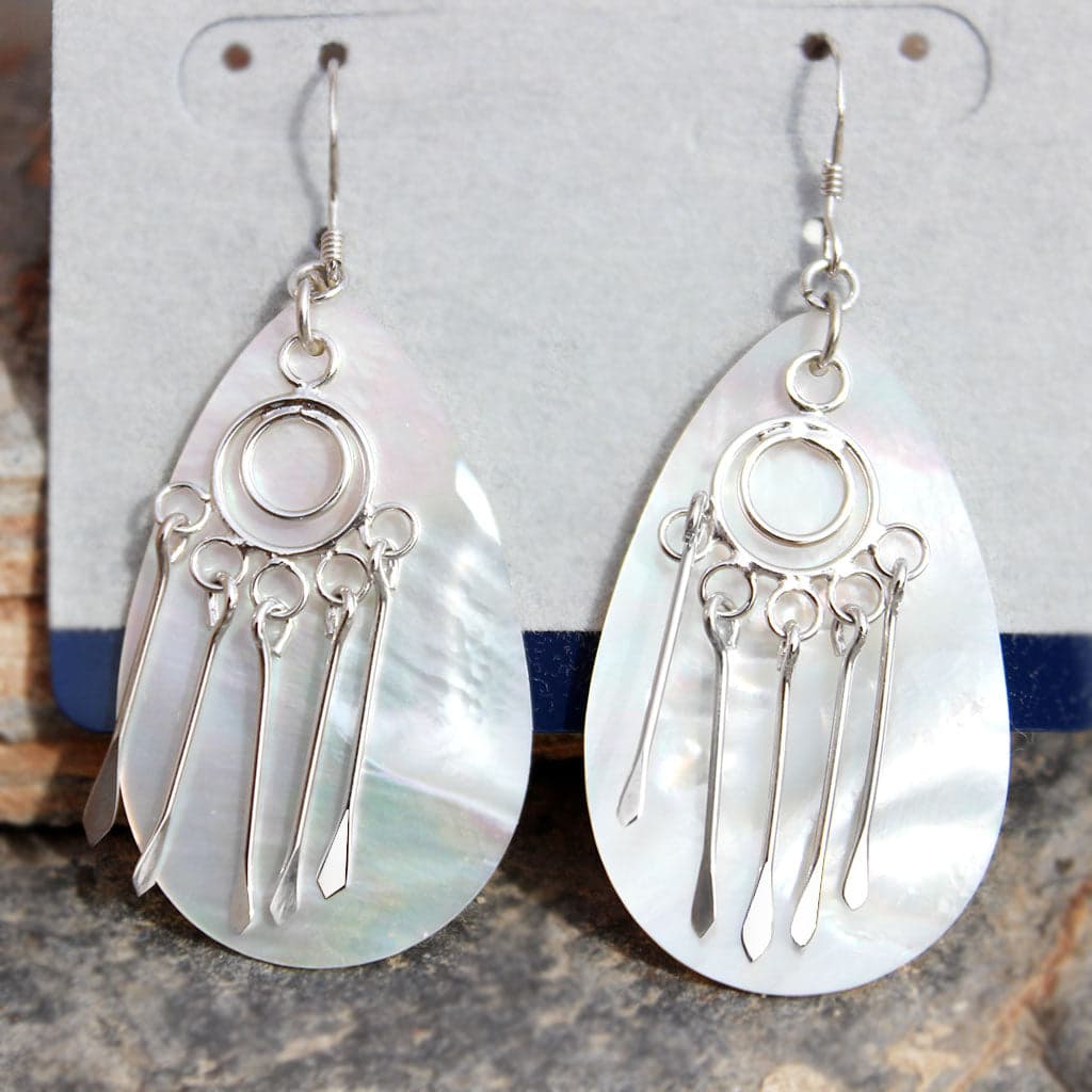 Sterling Silver Mother of Pearl Teardrop Dreamcatcher Earrings