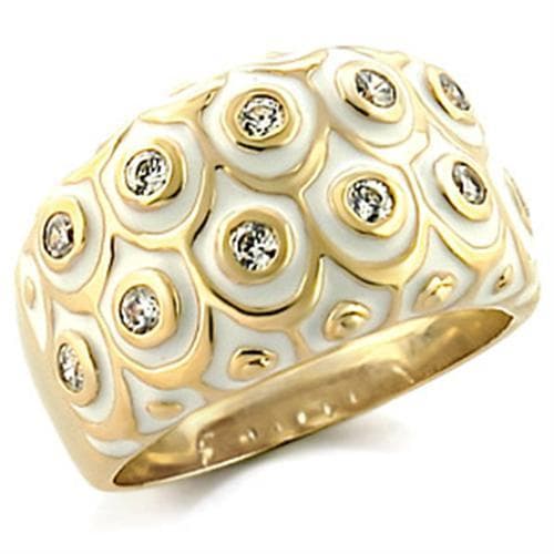 Brass Gold Enamel CZ Honeycomb Dome Ring | The Stainless Jewelry