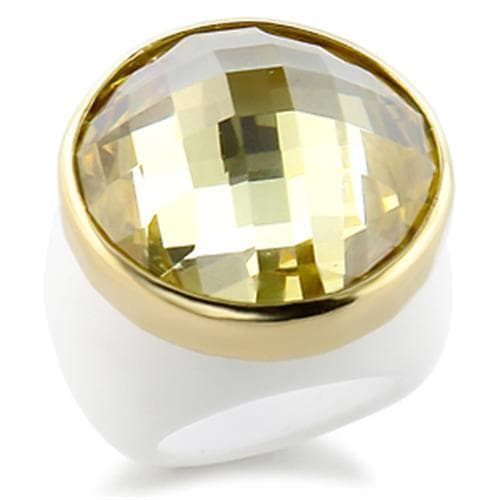 Brass Gold Champagne CZ Cushion Cabochon Dome Ring