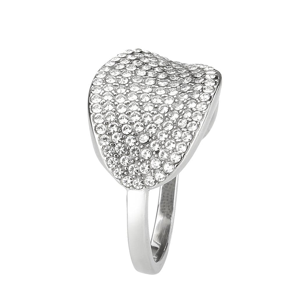 Stainless Steel CZ Pave 3D Heart Dome Cocktail Ring
