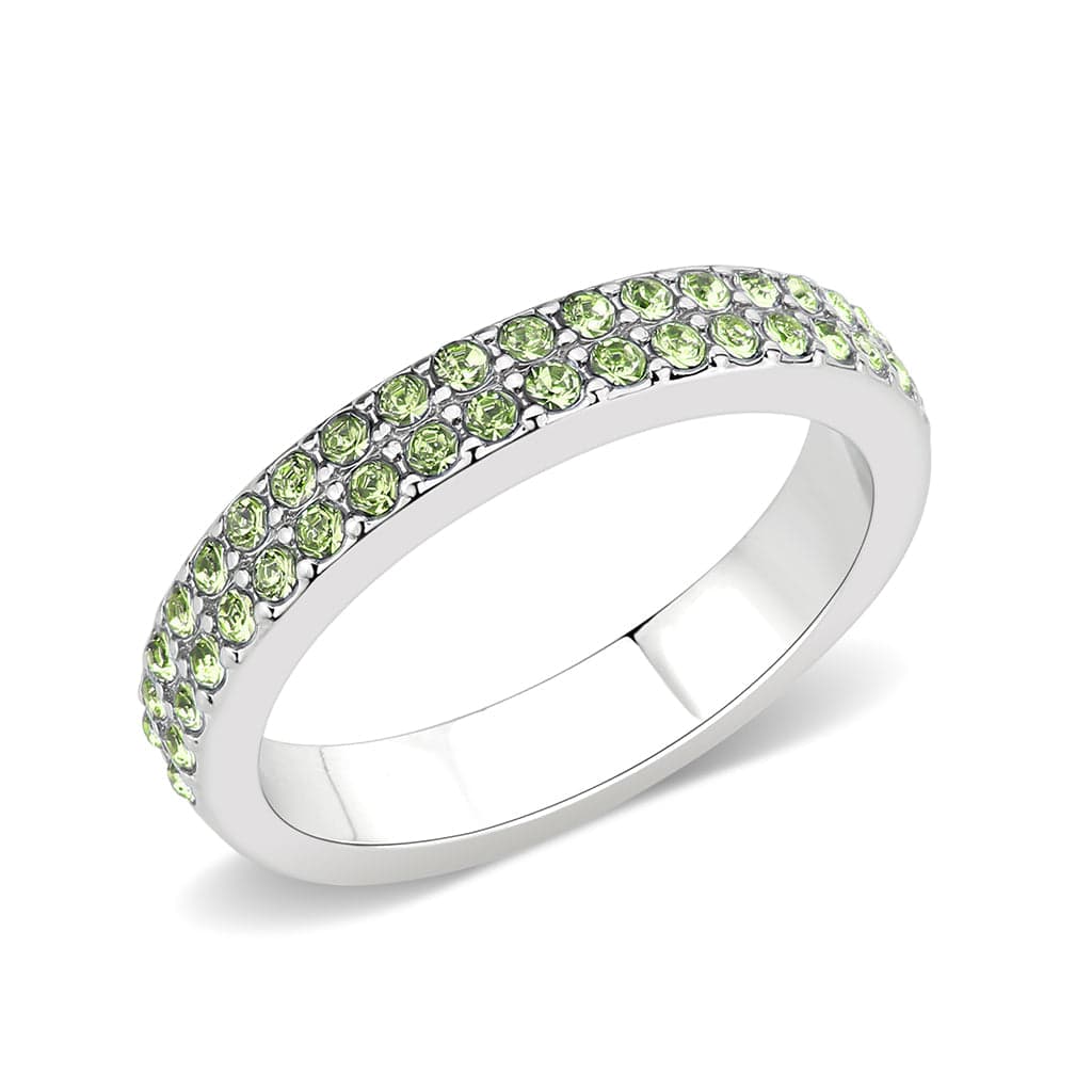 Brass Silver Peridot Green Crystal Pave Band Ring
