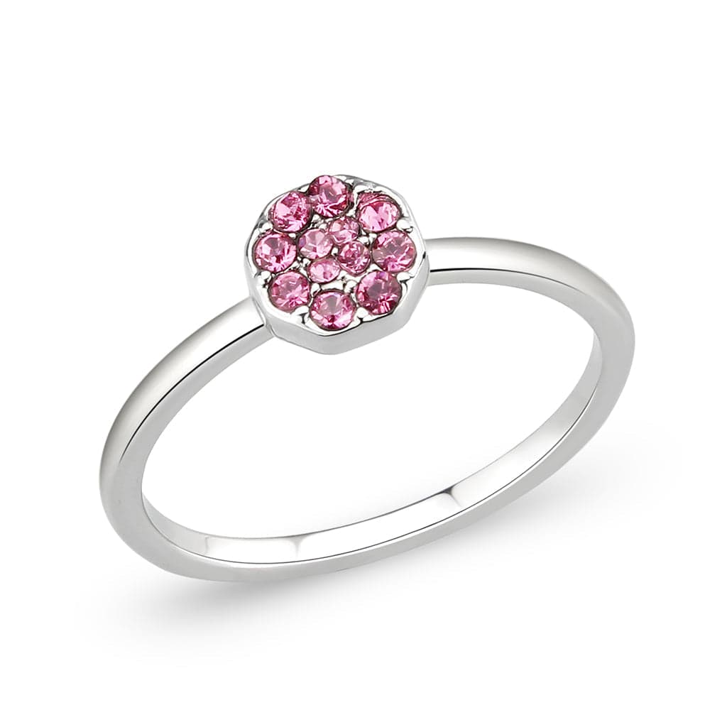 Brass Silver Rose Pink Crystal Flower Cluster Ring