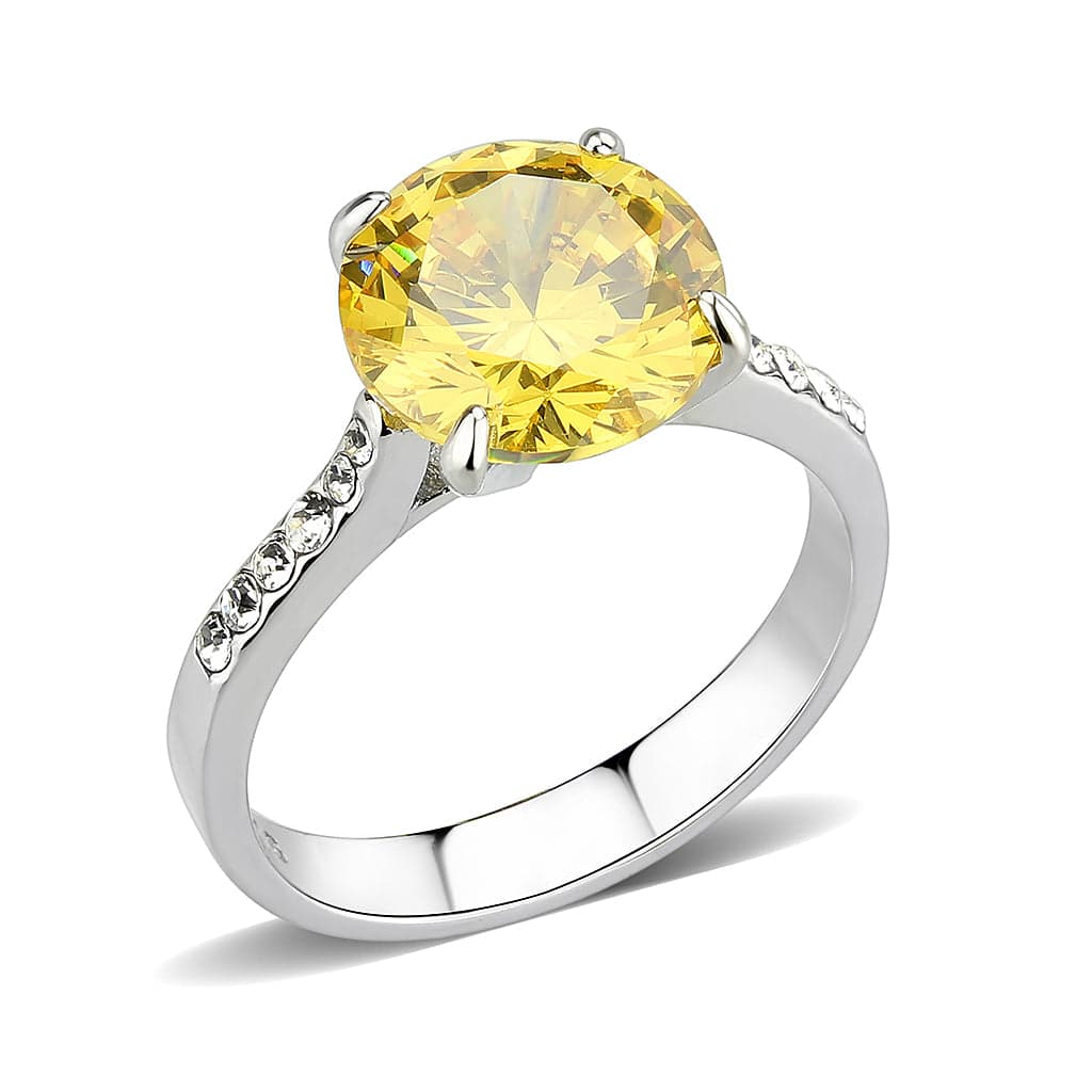 Stainless Steel Silver Yellow CZ Round Pave Split Shank Ring