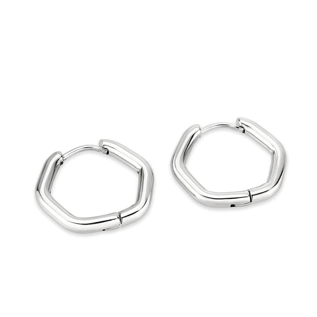 Sterling Silver Polished Hexagon Huggie Hoop Earrings