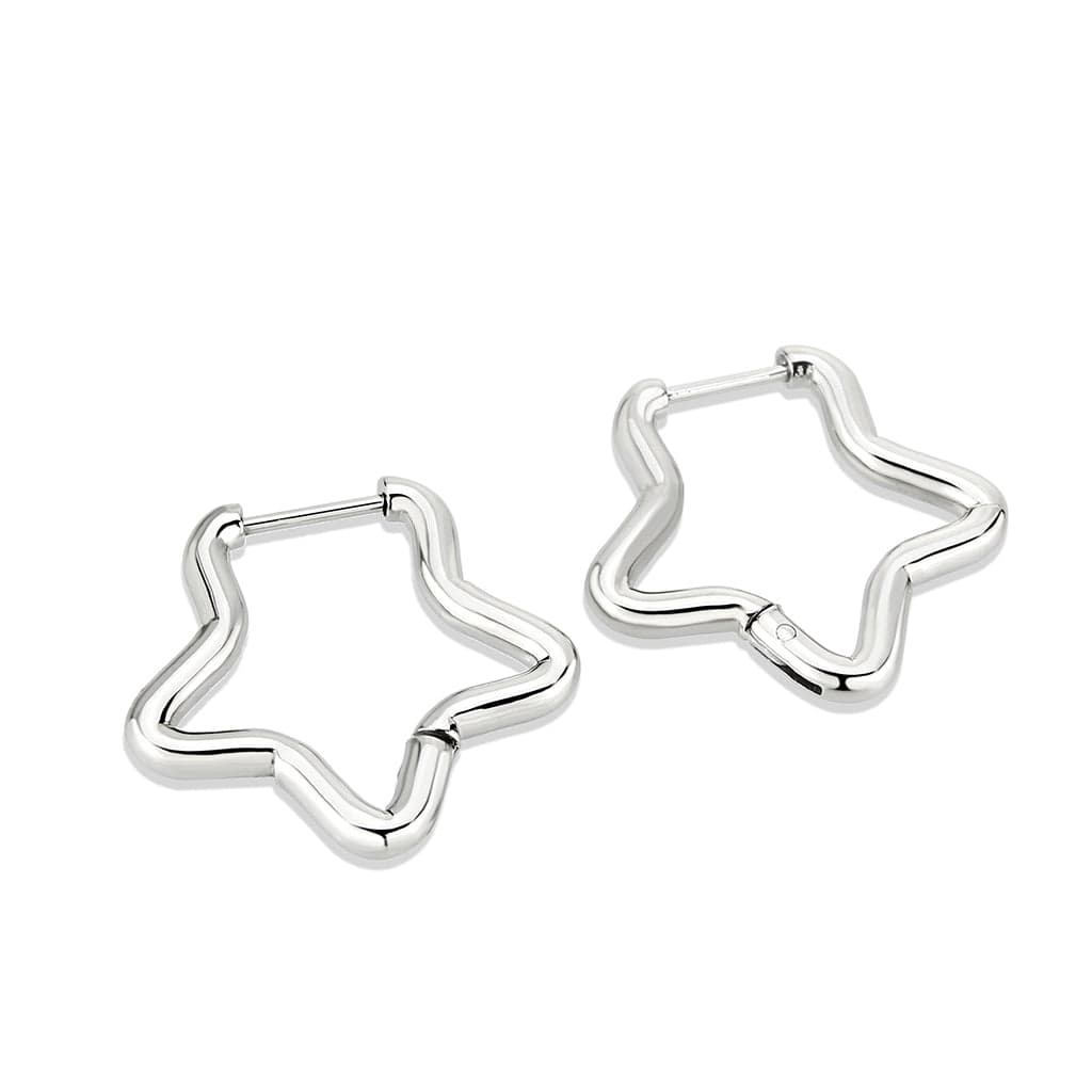 Stainless Steel Silver Polished Star Huggie Hoop Earrings