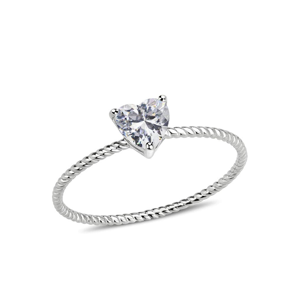 Stainless Steel Silver CZ Round Rope Twist Solitaire Ring
