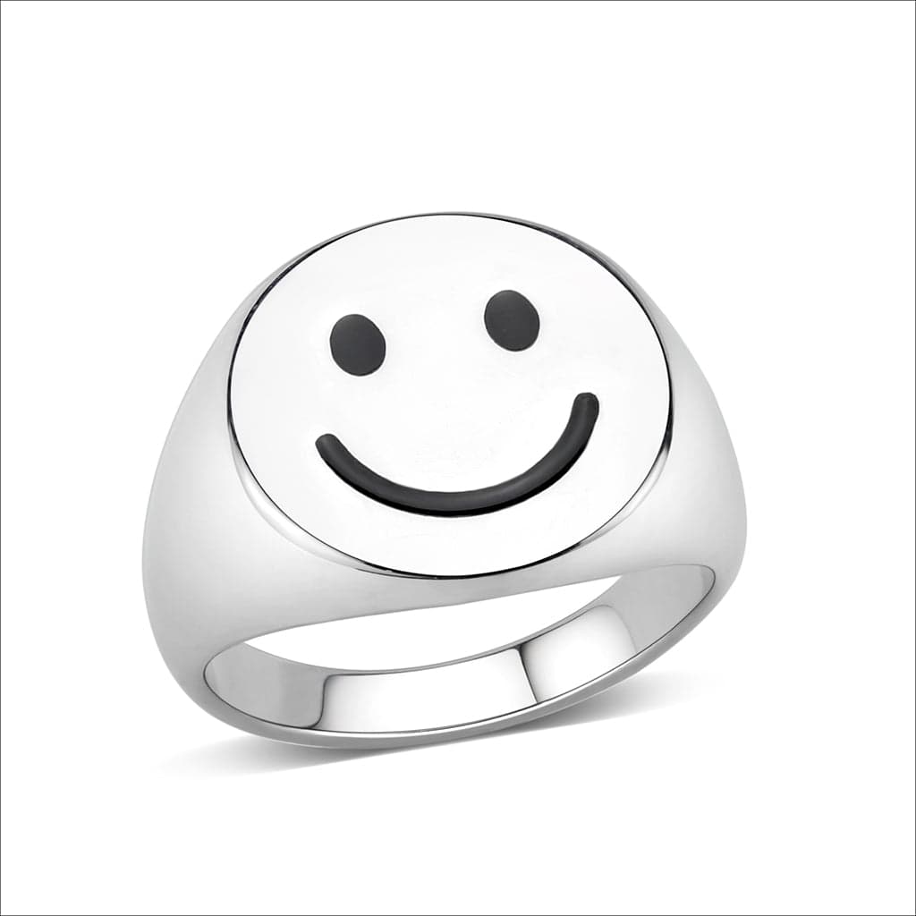 Sterling Silver Polished Smiley Face Dome Novelty Ring