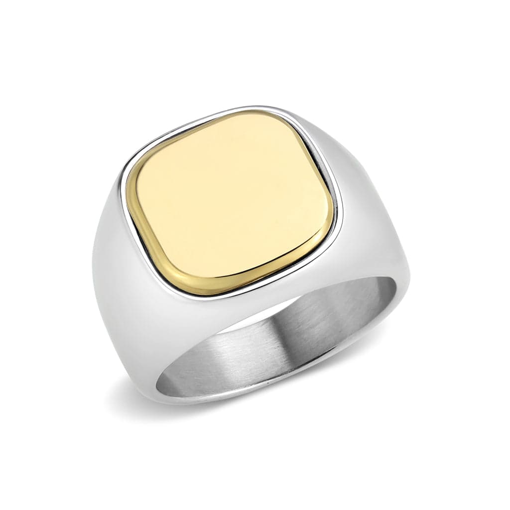 Stainless Steel Two Tone Gold Silver Cushion Plain Polished Ring