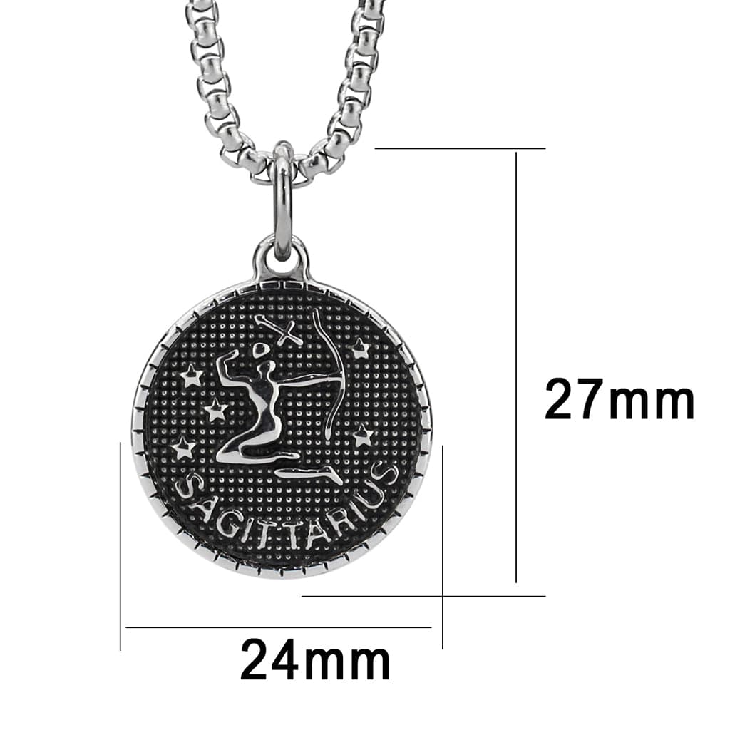 Stainless Steel Silver Sagittarius Zodiac Coin Pendant Pendant