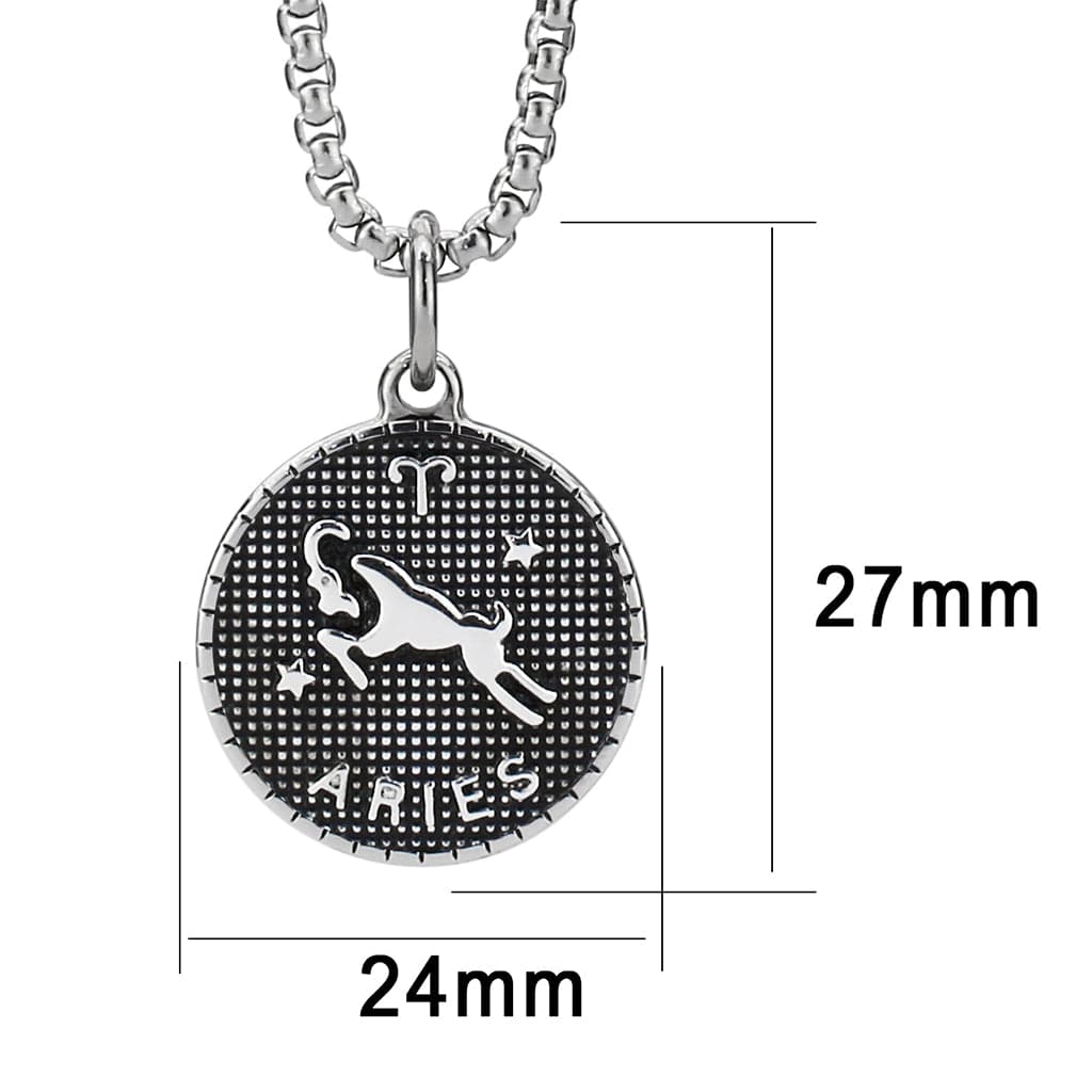 Stainless Steel Silver Aries Zodiac Coin Pendant Chain Pendant
