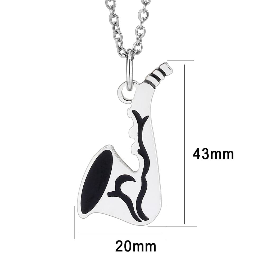 Stainless Steel Silver Black Enamel Electric Guitar Pendant