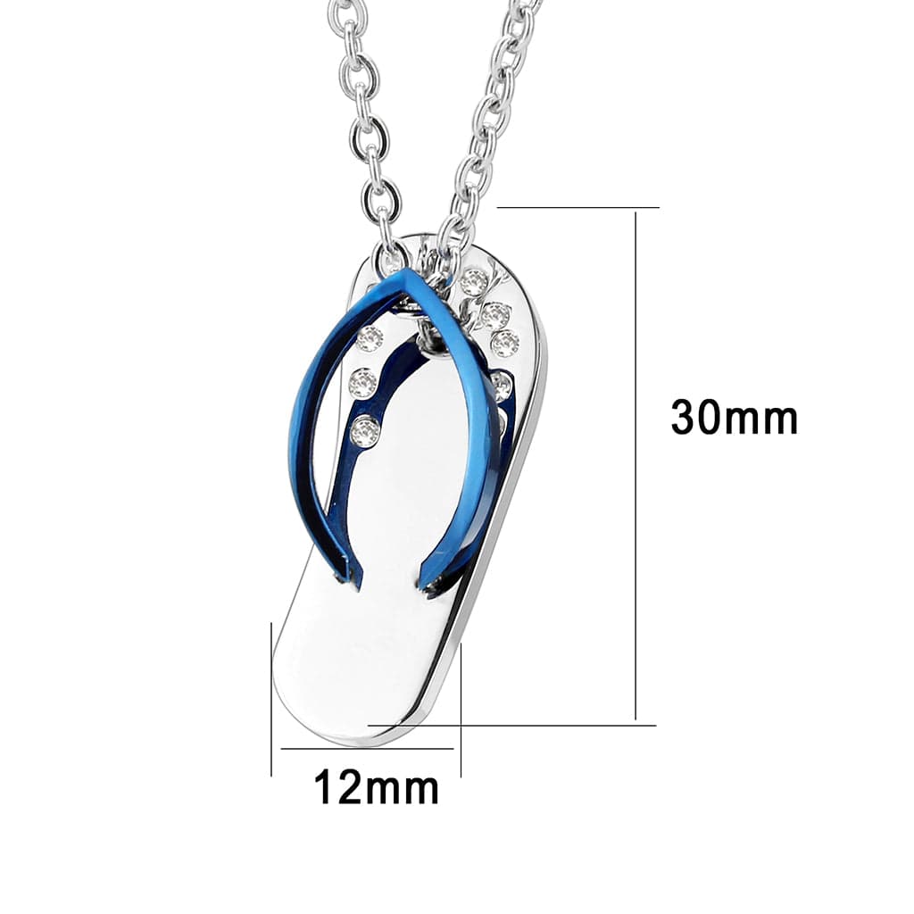 Stainless Steel Blue Enamel Flip Flop CZ Novelty Pendant Pendant