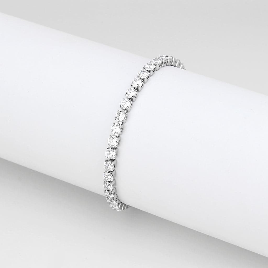 Stainless Steel Silver CZ Round Tennis Line Bracelet