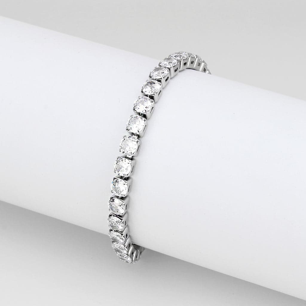 Stainless Steel Silver CZ Round Prong Tennis Line Bracelet