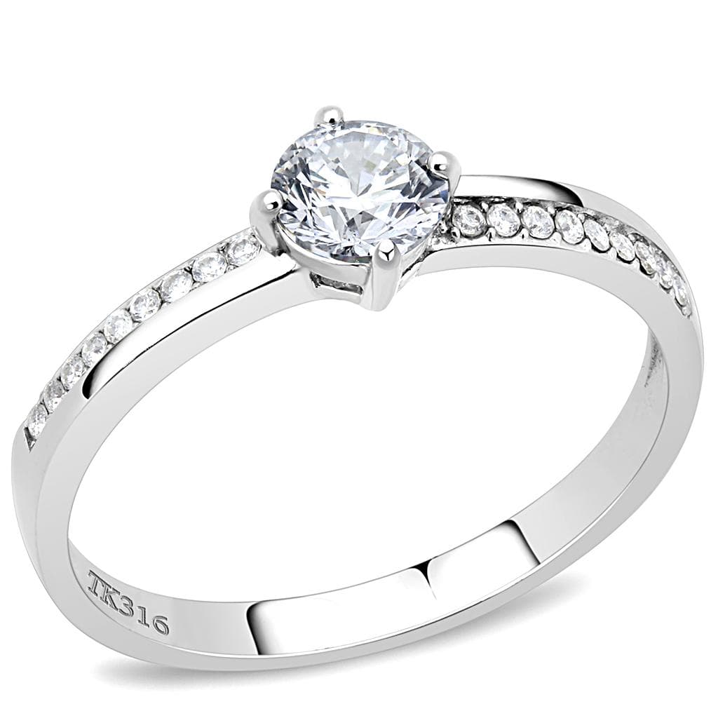 Stainless Steel CZ Round Pave Channel Solitaire Ring