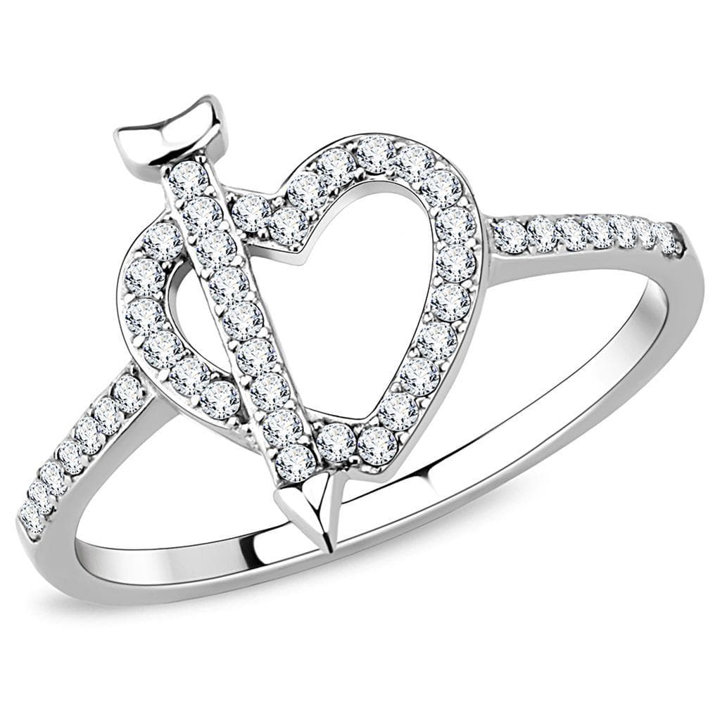Stainless Steel CZ Pave Heart Crossover Open Ring