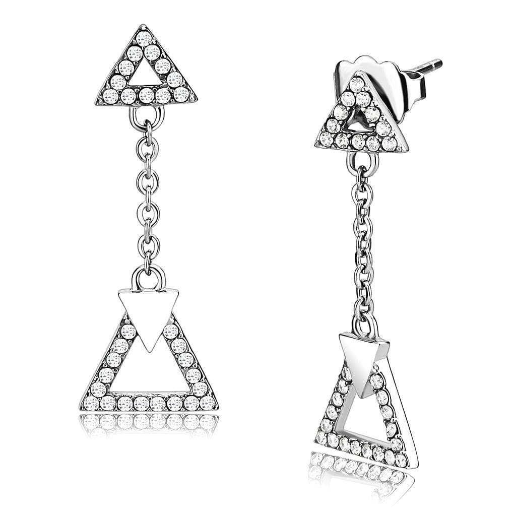 Stainless Steel CZ Pave Triangle Dangle Drop Earrings