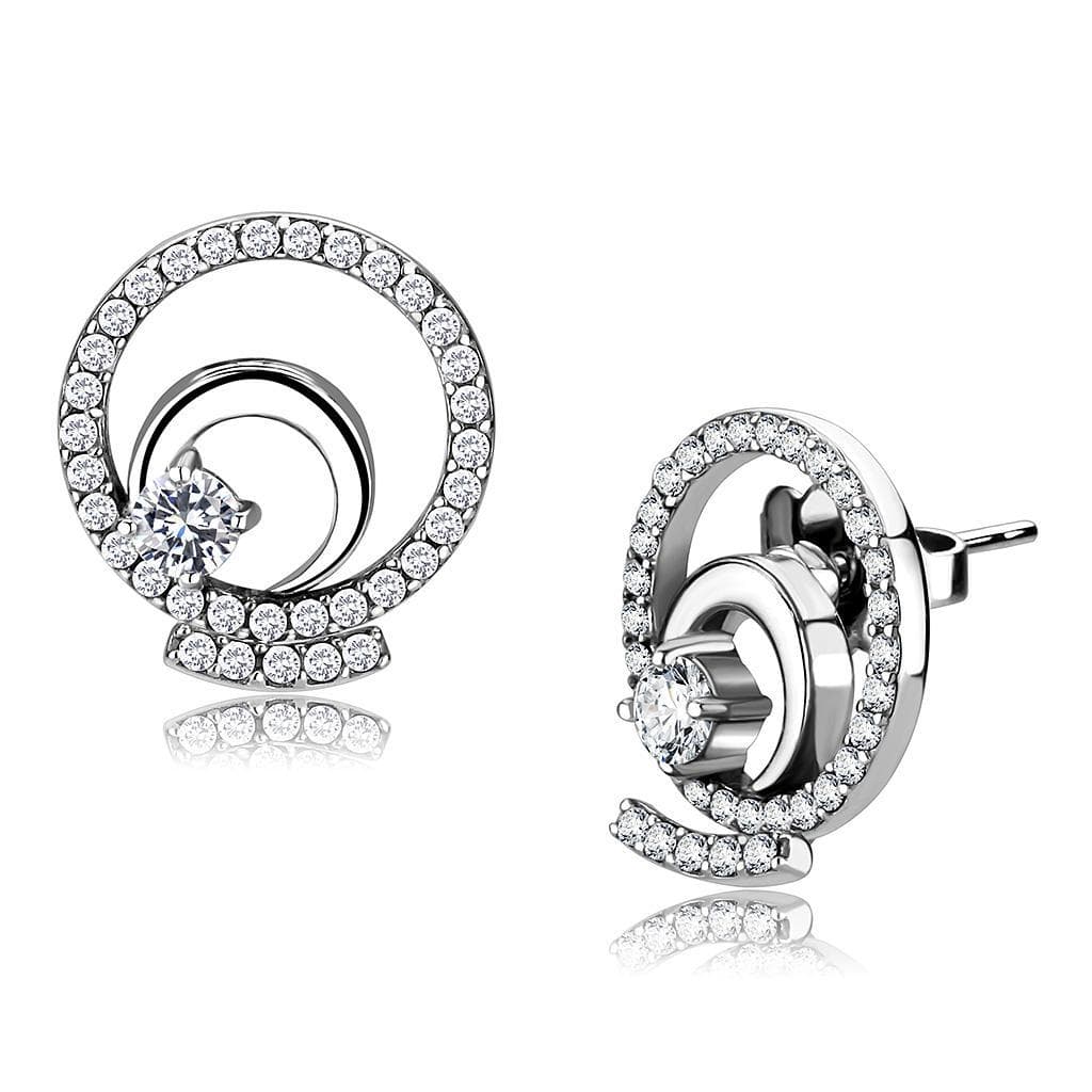 Stainless Steel CZ Pave Spiral Circle Stud Earrings
