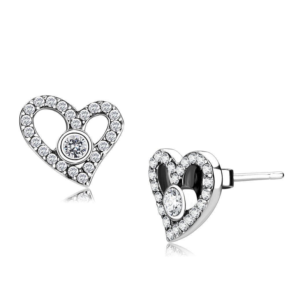 Stainless Steel CZ Pave Open Heart Stud Earrings