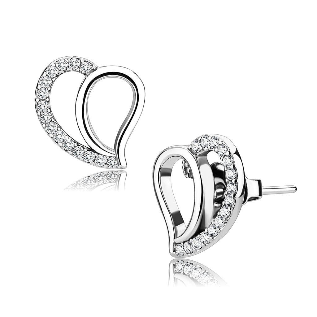 Stainless Steel CZ Pave Open Heart Loop Stud Earrings