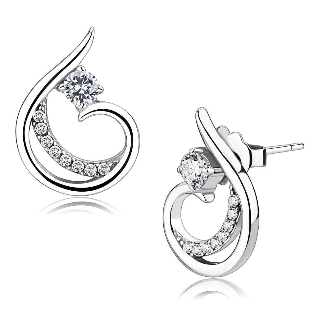 Stainless Steel CZ Pave Swirl Tendril Stud Earrings