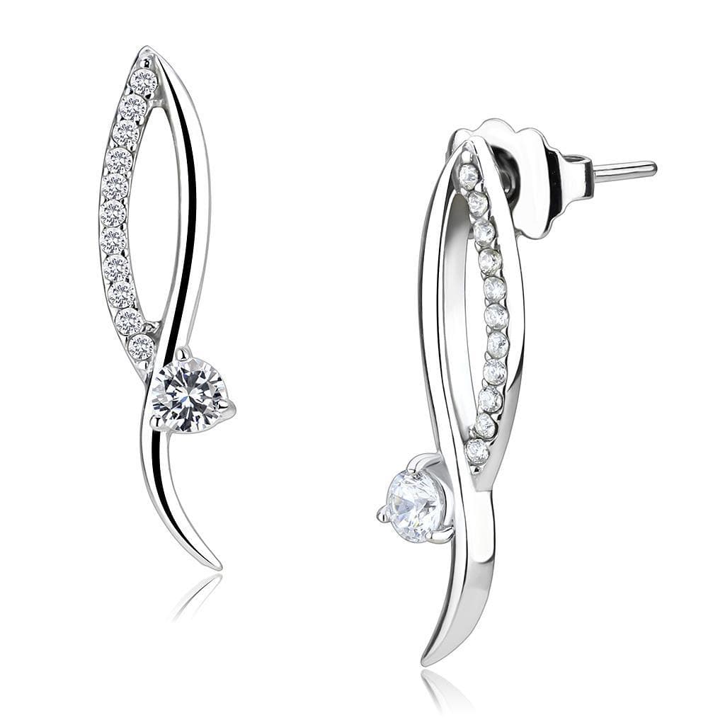 Stainless Steel CZ Pave Leaf Climber Ear Pin Earrings