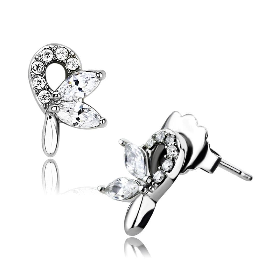 Stainless Steel CZ Marquise Butterfly Stud Earrings