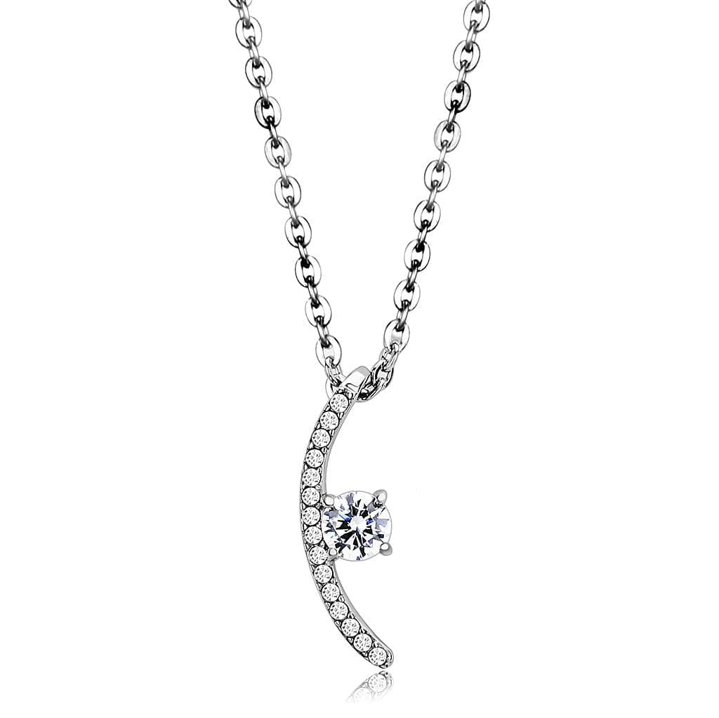 Stainless Steel CZ Round Accent Wave Pendant Chain Pendant