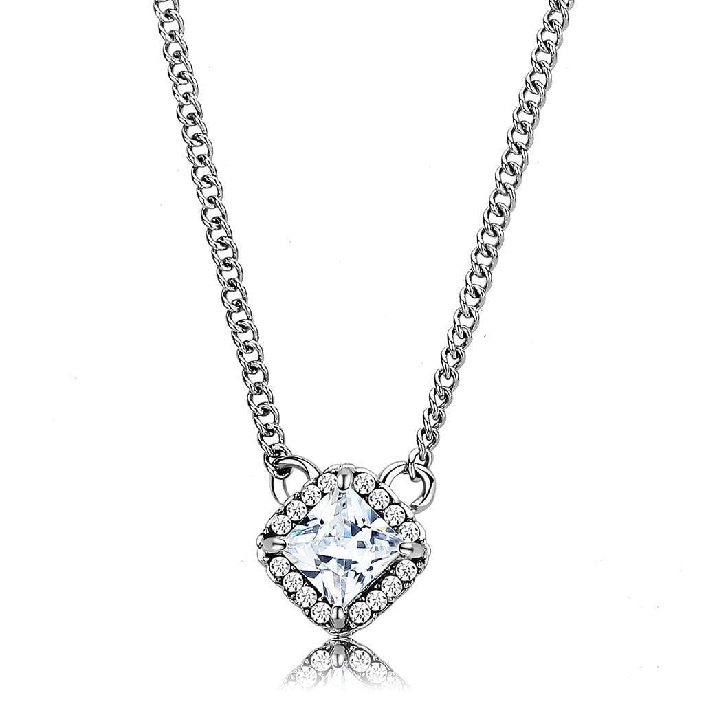 Stainless Steel CZ Round Halo Pendant Curb Chain Pendant