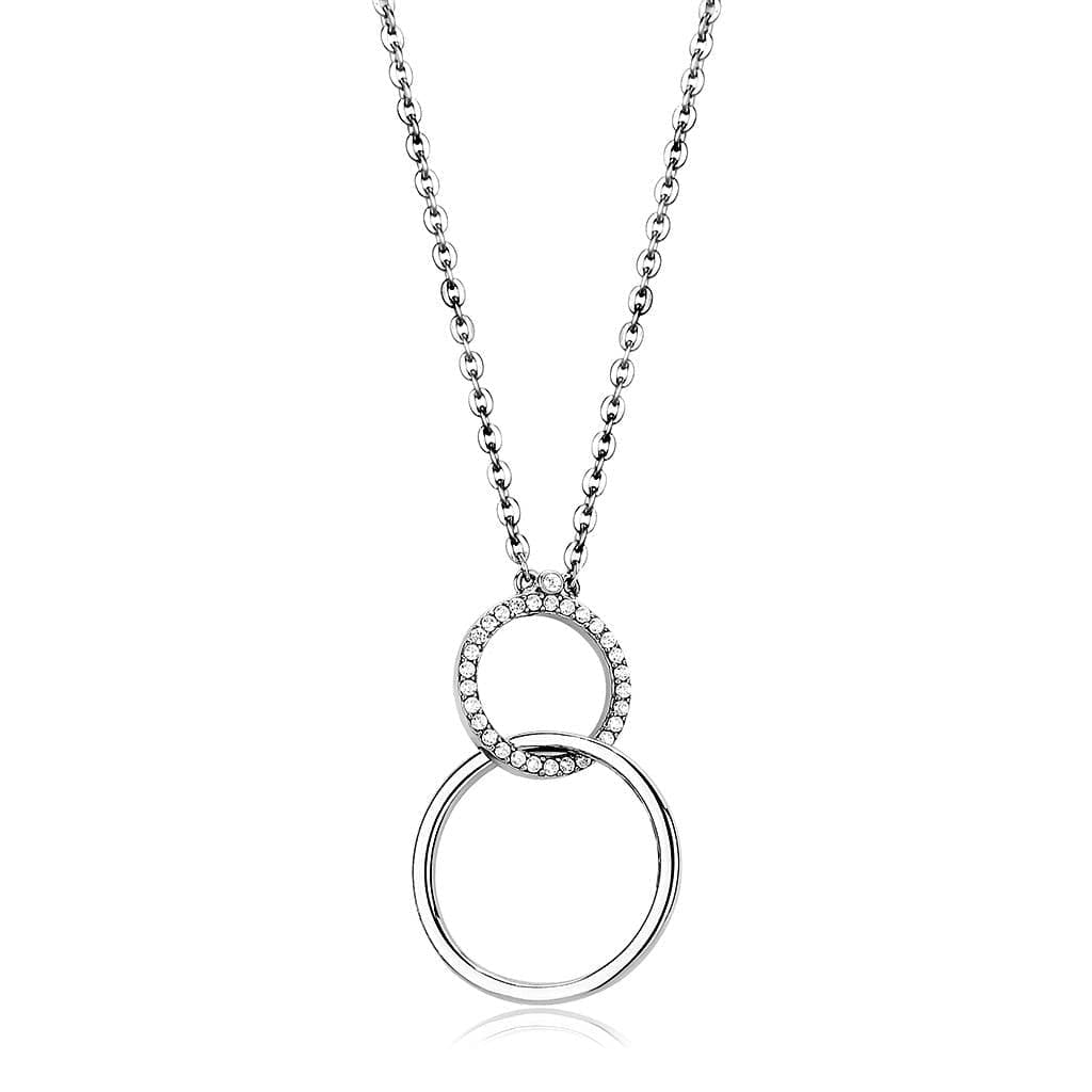 Stainless Steel CZ Pave Double Circle Pendant Chain Pendant