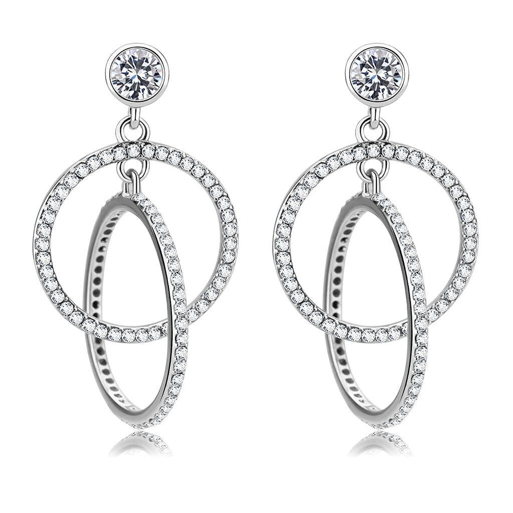 Stainless Steel CZ Pave Double Oval Drop Earrings