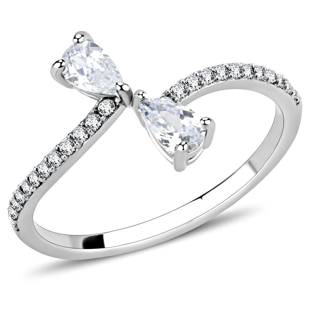 Stainless Steel CZ Pear Double Bow Pave Split Ring