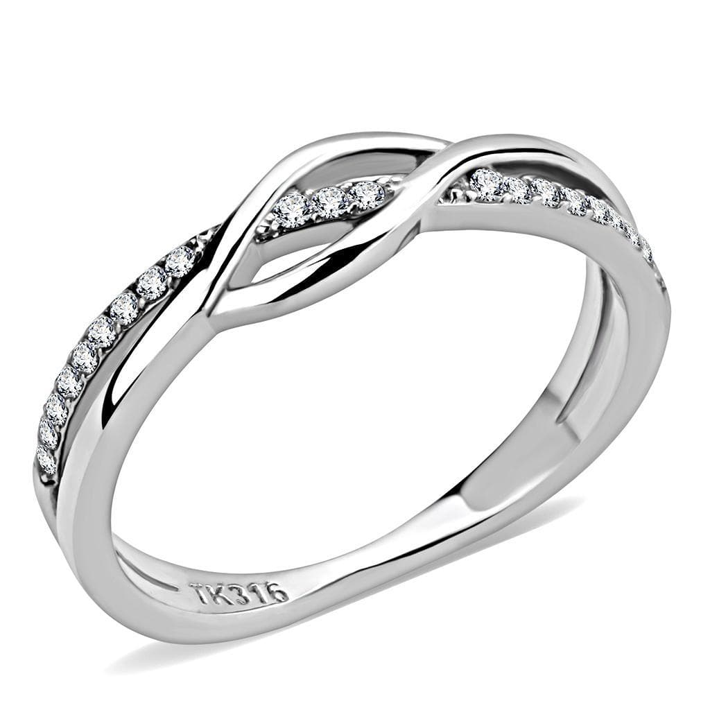 Stainless Steel CZ Pave Twisted Infinity Wave Band Ring