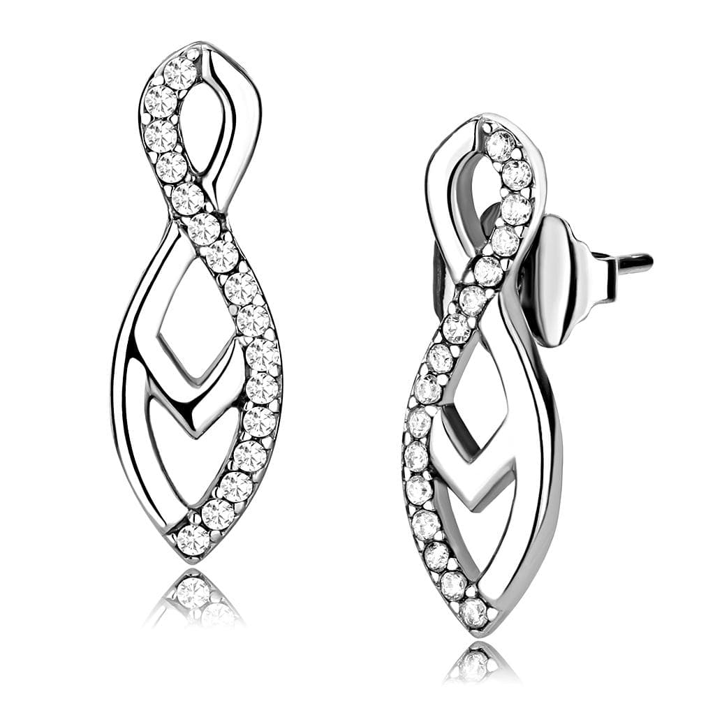 Stainless Steel CZ Pave Marquise Twist Infinity Drop Earrings