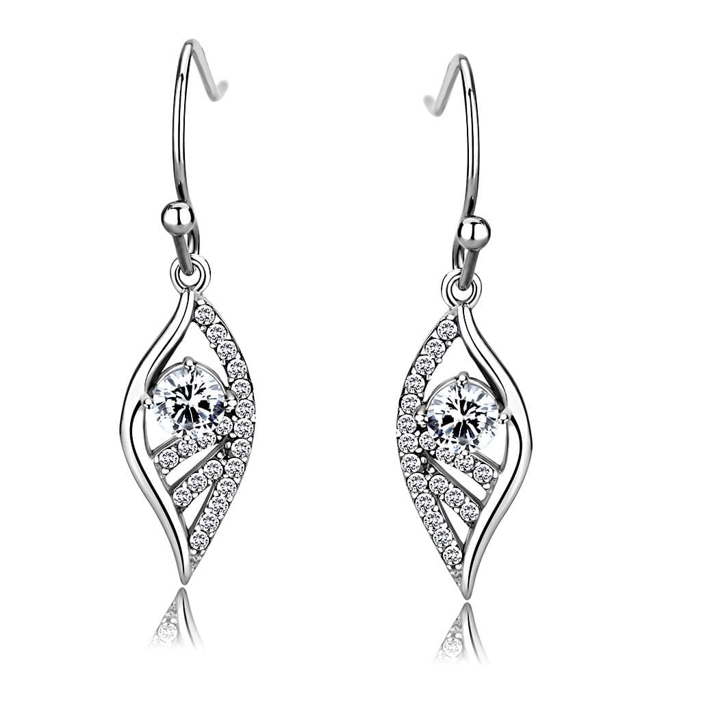 Stainless Steel CZ Pave Twisted Teardrop Cage Dangle Earrings