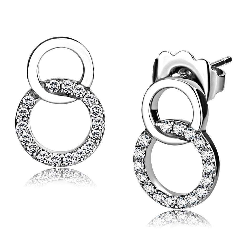 Stainless Steel Polished Double Circle Interlocking Earrings