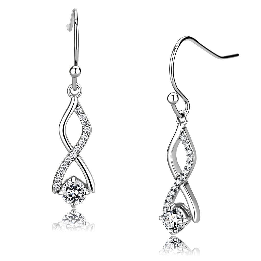 Stainless Steel CZ Pave Infinity Twist Dangle Drop Earrings
