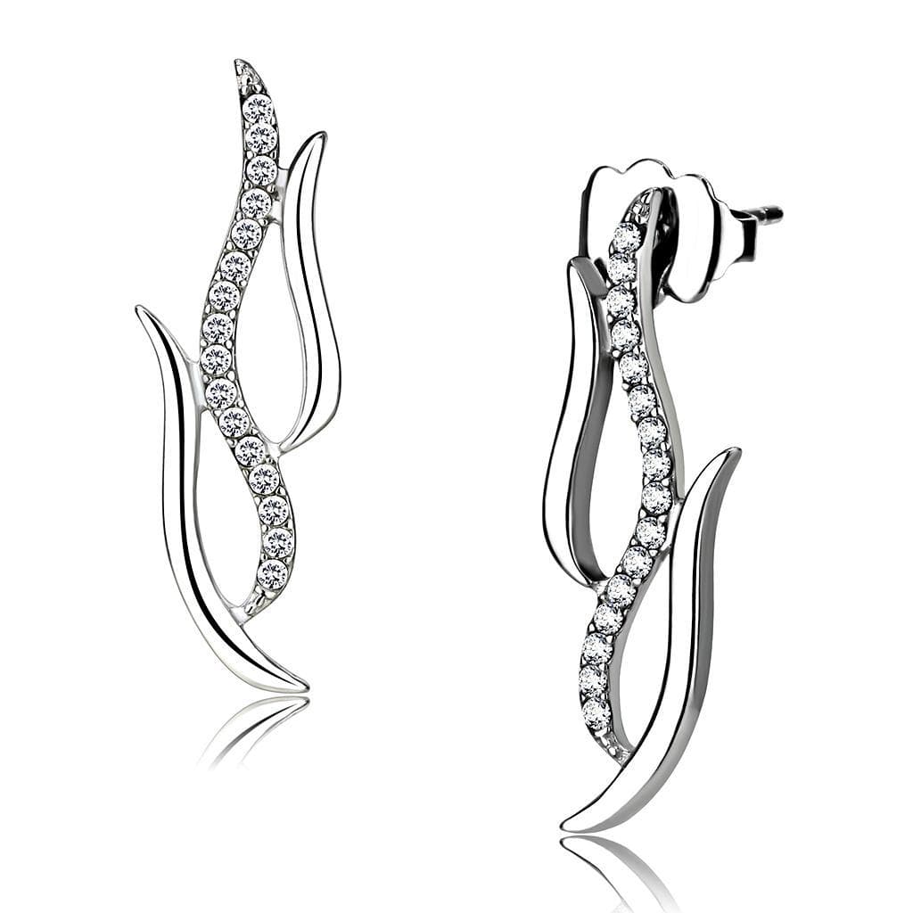 Stainless Steel CZ Pave Leaf Flame Climber Earrings