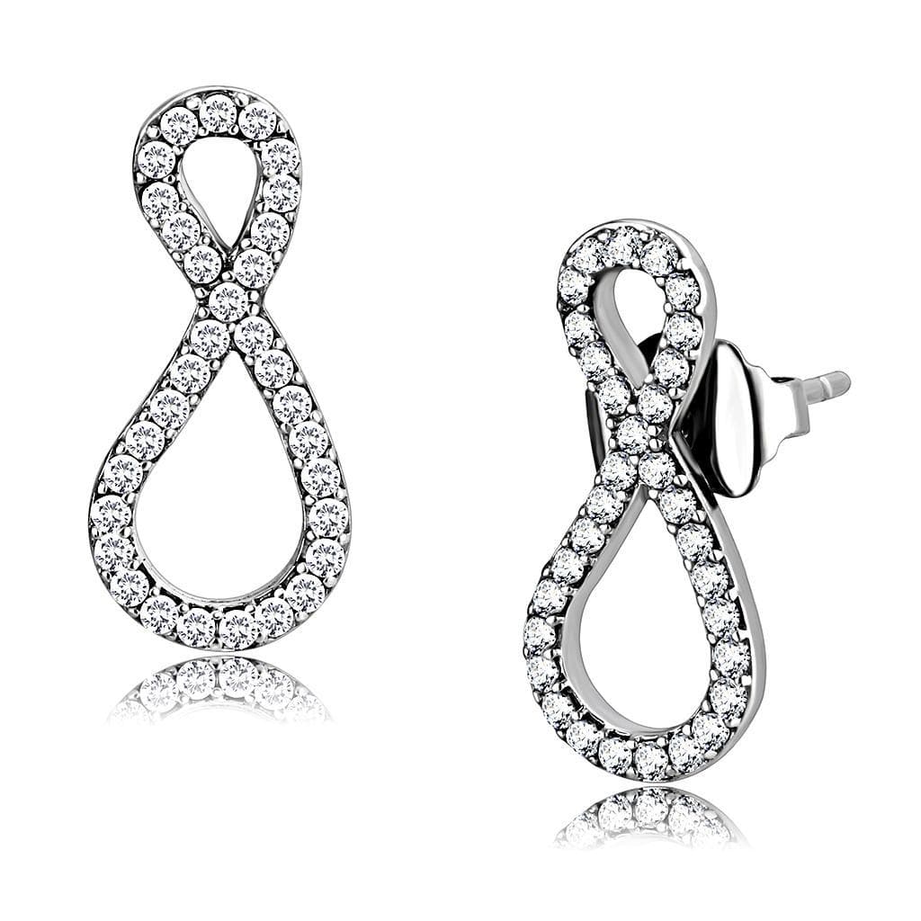 Stainless Steel CZ Pave Infinity Figure Eight Studs Earrings