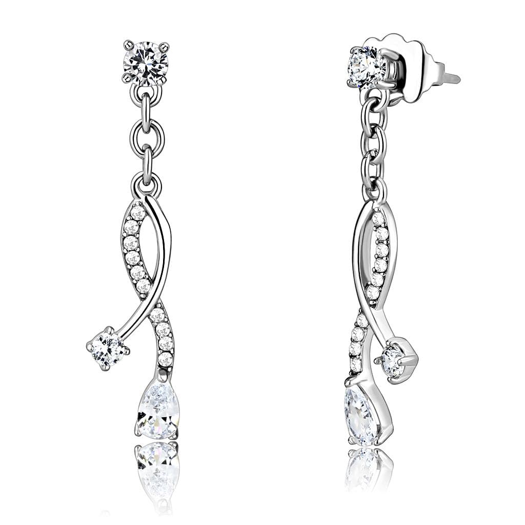 Stainless Steel CZ Pave Infinity Link Chain Dangle Drop Earrings