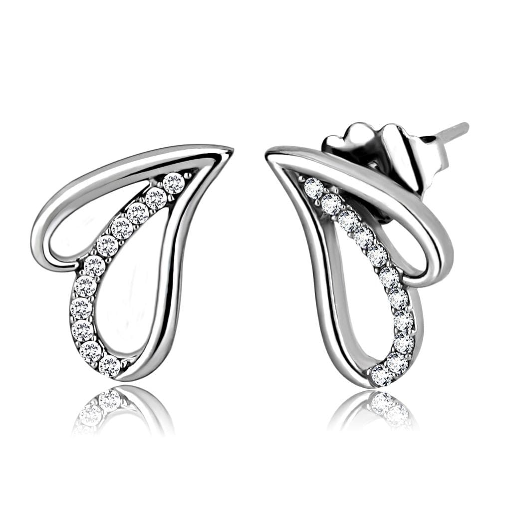 Stainless Steel CZ Pave Swirl Wave Loop Studs Earrings