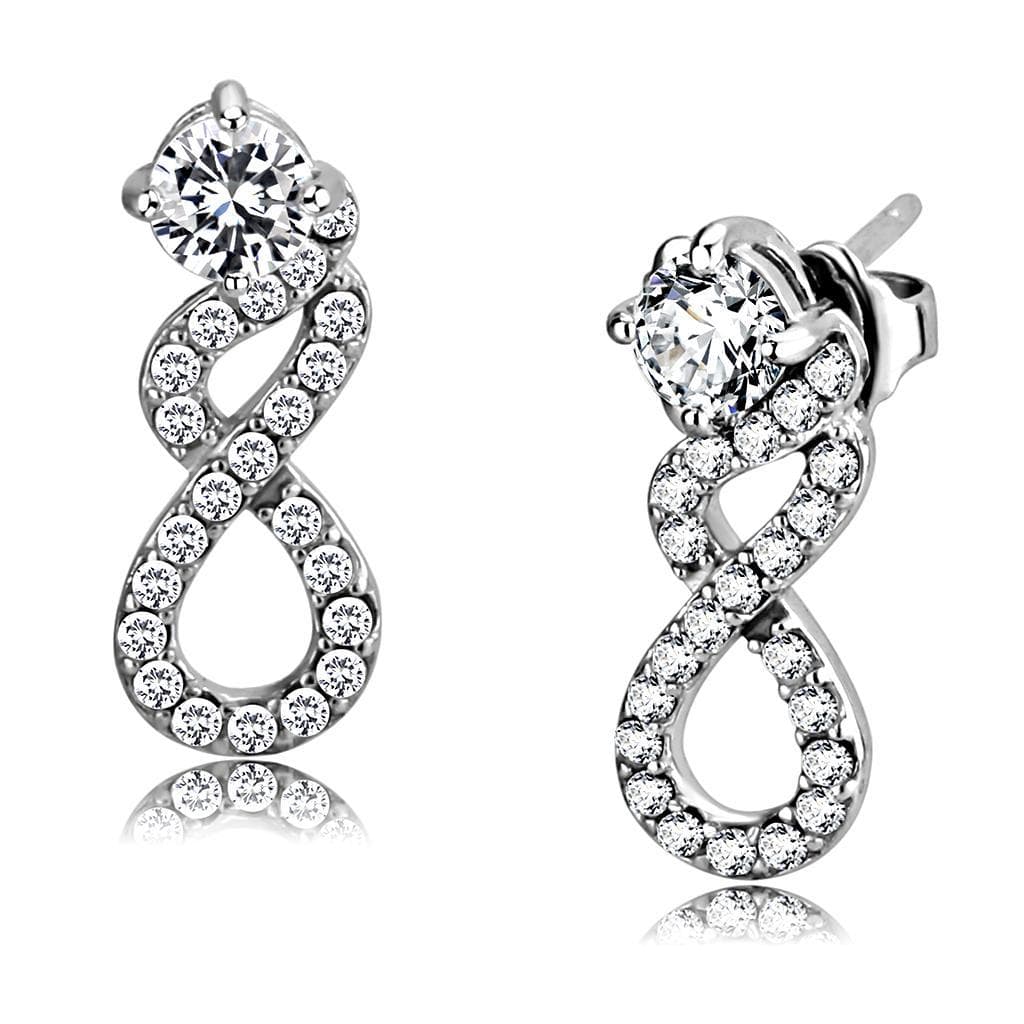 Stainless Steel CZ Pave Double Infinity Twist Studs Earrings