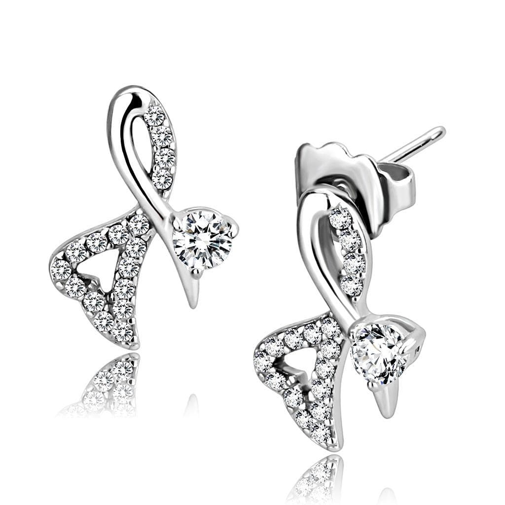 Stainless Steel CZ Pave Heart Swirl Music Note Studs Earrings