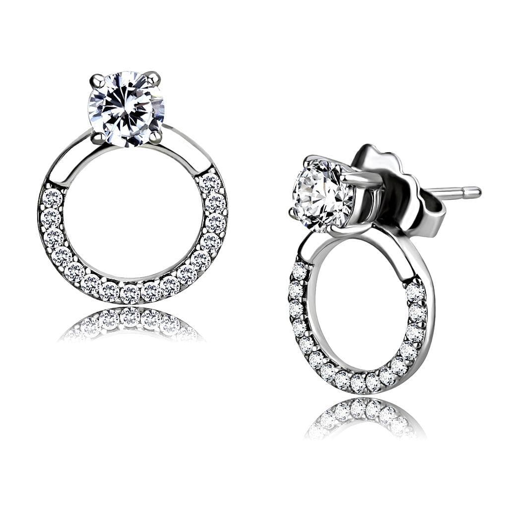 Stainless Steel CZ Round Pave Open Circle Drop Studs Earrings