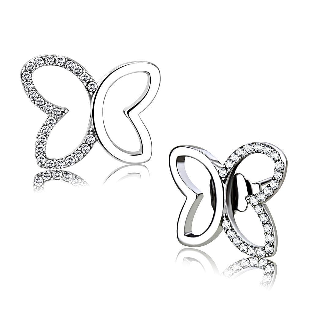 Stainless Steel CZ Pave Open Butterfly Wing Studs Earrings