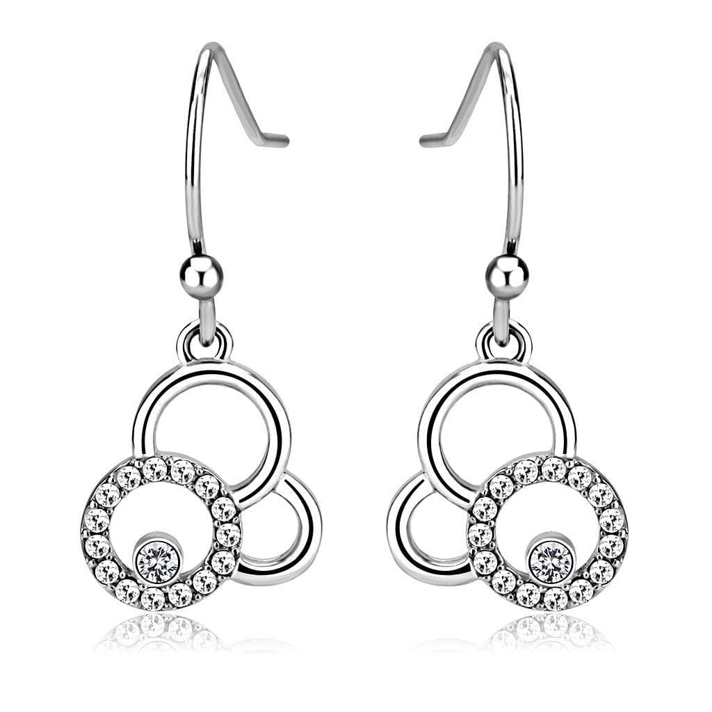 Stainless Steel Pearl CZ Pave Triple Circle Dangle Drop Earrings