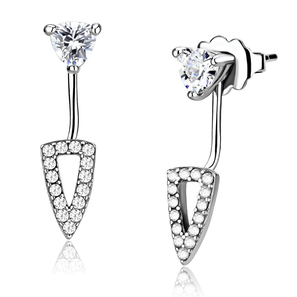Stainless Steel CZ Round Pave Triangle Arrow Drop Studs Ring