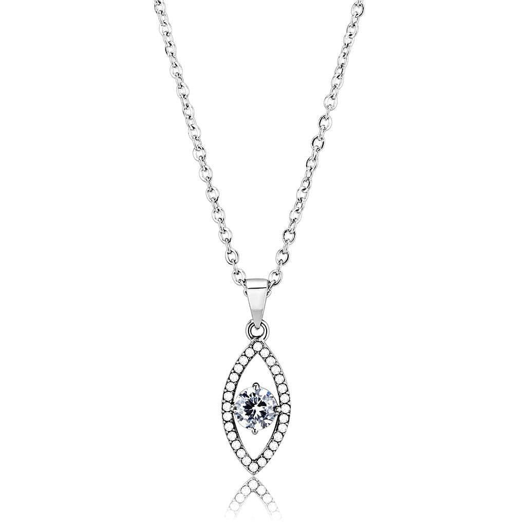 Stainless Steel CZ Pave Marquise Eye Pendant Necklace