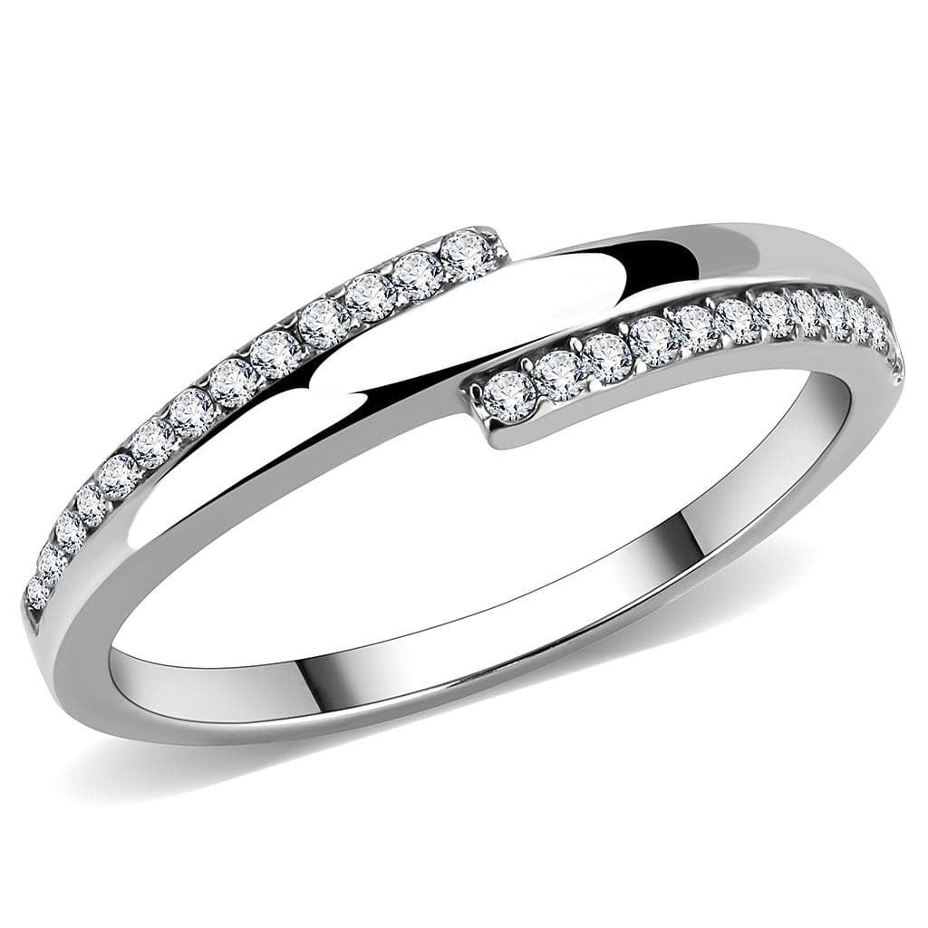 Stainless Steel CZ Pave Channel Half Eternity Band Ring